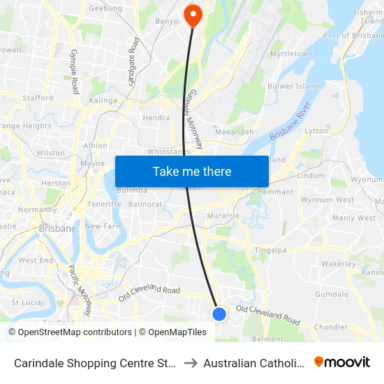 Carindale Shopping Centre Station, Platform J to Australian Catholic University map