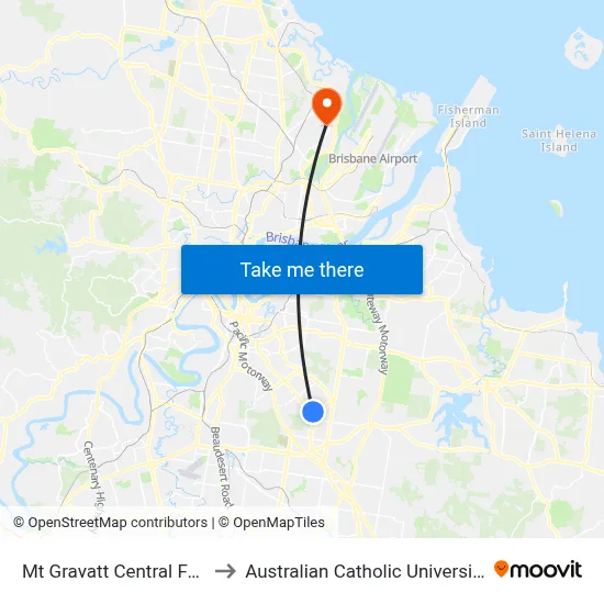Mt Gravatt Central Fair to Australian Catholic University map