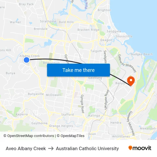 Aveo Albany Creek to Australian Catholic University map