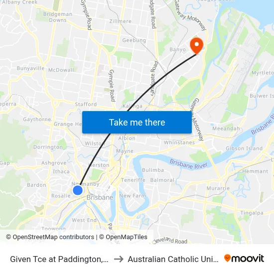Given Tce at Paddington, Stop 5 to Australian Catholic University map