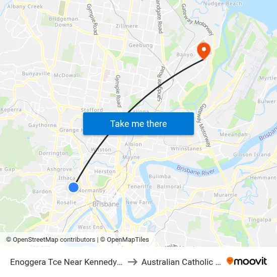 Enoggera Tce Near Kennedy Tce, Stop 10 to Australian Catholic University map