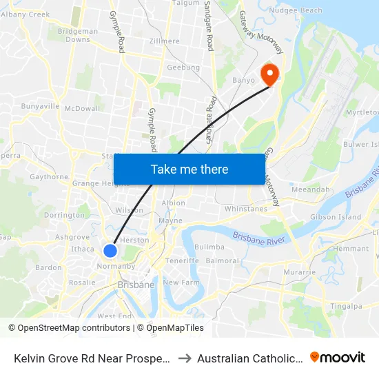 Kelvin Grove Rd Near Prospect Tce, Stop 13 to Australian Catholic University map
