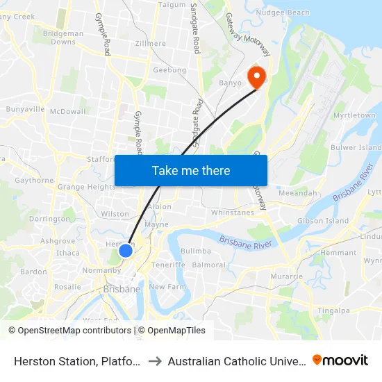 Herston Station, Platform 2 to Australian Catholic University map