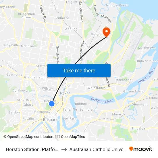Herston Station, Platform 1 to Australian Catholic University map