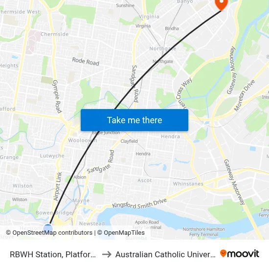 RBWH Station, Platform 2 to Australian Catholic University map