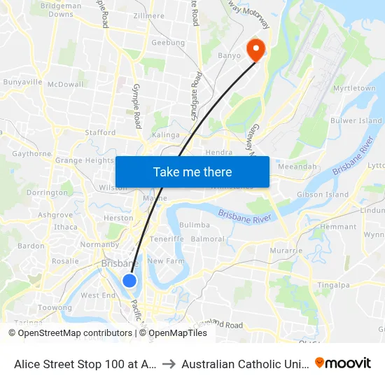 Alice Street Stop 100 at Albert St to Australian Catholic University map
