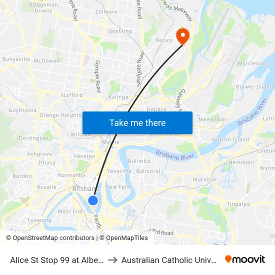 Alice St Stop 99 at Albert St to Australian Catholic University map