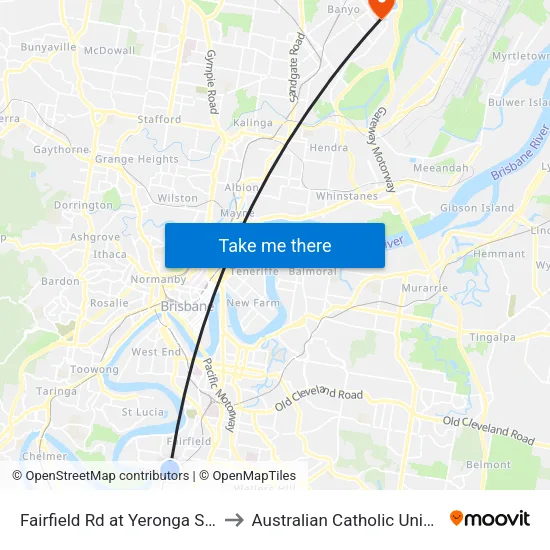 Fairfield Rd at Yeronga Station to Australian Catholic University map