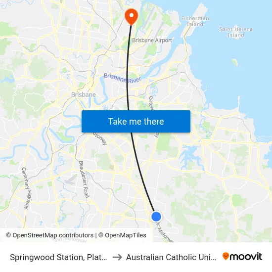 Springwood Station, Platform 2 to Australian Catholic University map