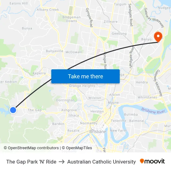 The Gap Park 'N' Ride to Australian Catholic University map