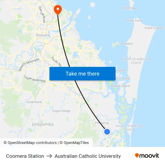 Coomera Station to Australian Catholic University map