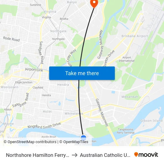 Northshore Hamilton Ferry Terminal to Australian Catholic University map