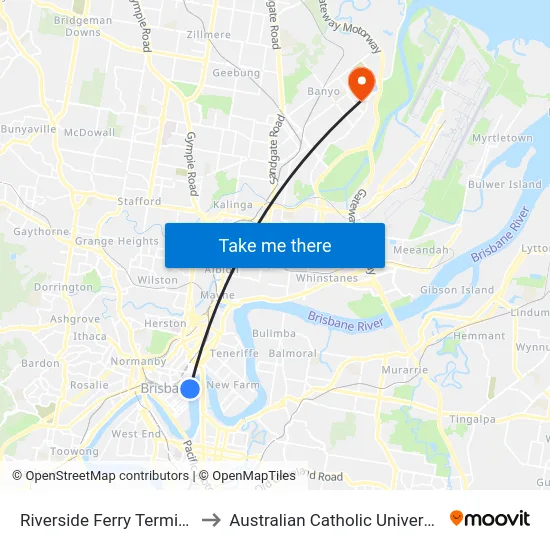 Riverside Ferry Terminal to Australian Catholic University map