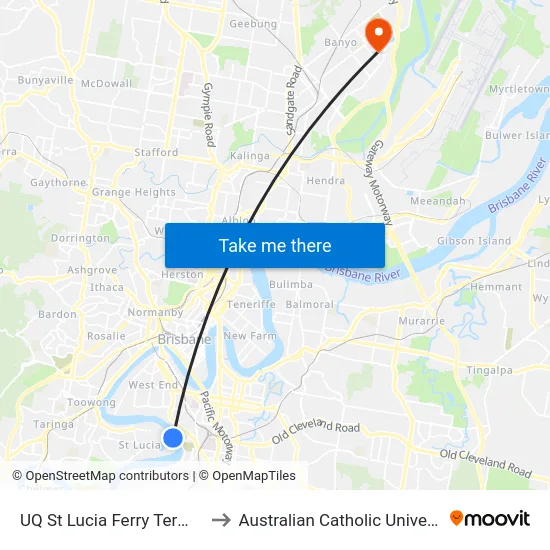 UQ St Lucia Ferry Terminal to Australian Catholic University map