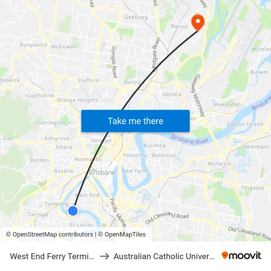 West End Ferry Terminal to Australian Catholic University map