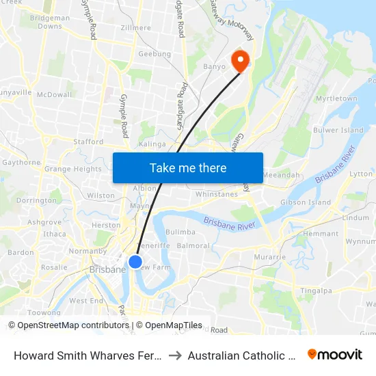 Howard Smith Wharves Ferry Terminal to Australian Catholic University map