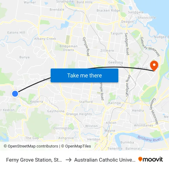 Ferny Grove Station, Stop D to Australian Catholic University map