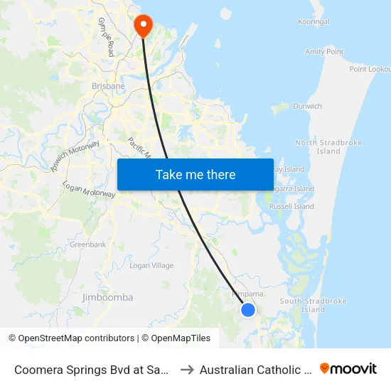 Coomera Springs Bvd at Sandpiper Court to Australian Catholic University map