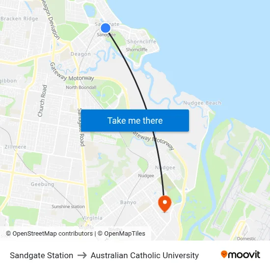 Sandgate Station to Australian Catholic University map