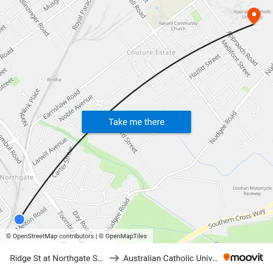 Ridge St at Northgate Station to Australian Catholic University map