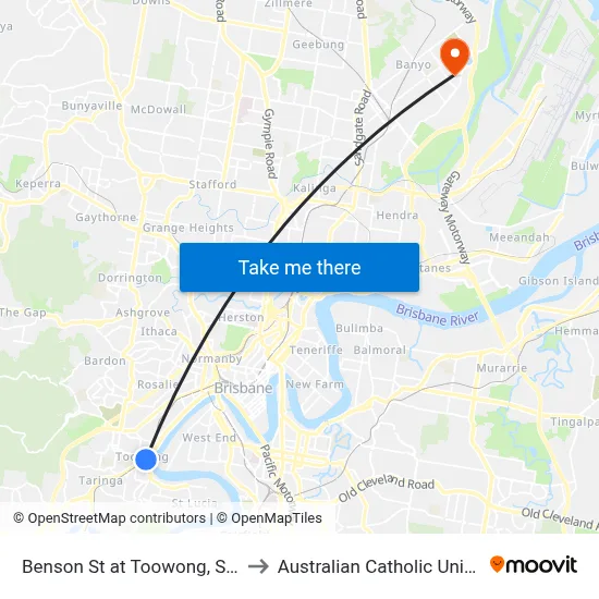 Benson St at Toowong, Stop 14 to Australian Catholic University map