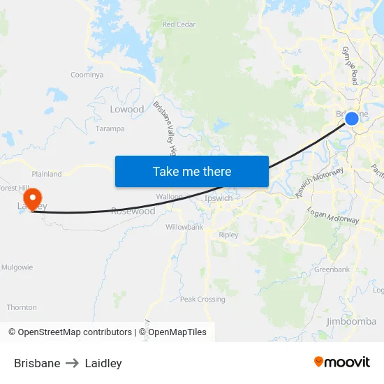 Brisbane to Laidley map