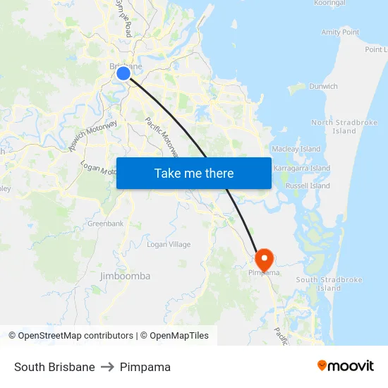 South Brisbane to Pimpama map