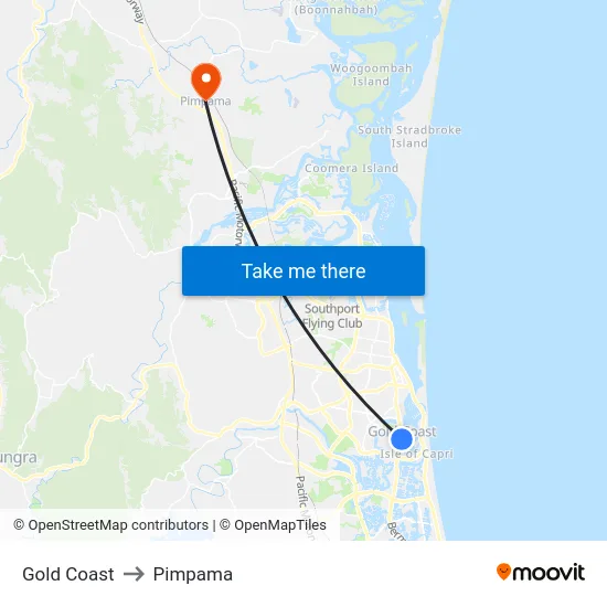Gold Coast to Pimpama map