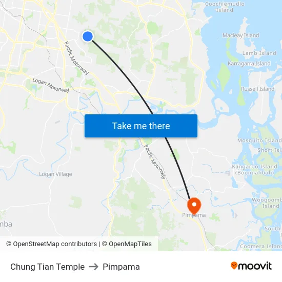 Chung Tian Temple to Pimpama map
