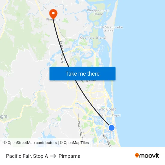 Pacific Fair, Stop A to Pimpama map