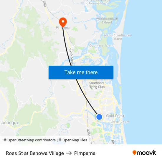 Ross St at Benowa Village to Pimpama map