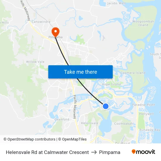 Helensvale Rd at Calmwater Crescent to Pimpama map