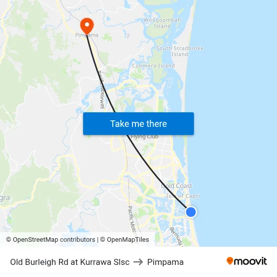 Old Burleigh Rd at Kurrawa Slsc to Pimpama map