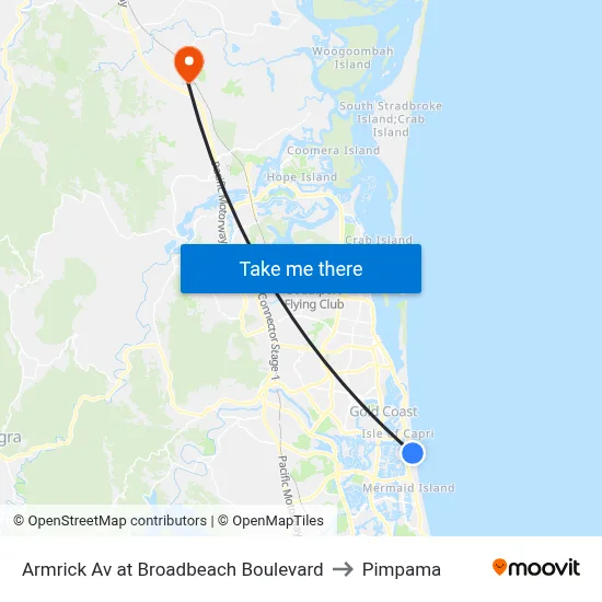 Armrick Av at Broadbeach Boulevard to Pimpama map