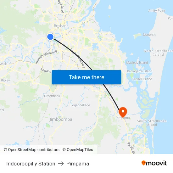 Indooroopilly Station to Pimpama map