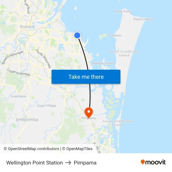 Wellington Point Station to Pimpama map