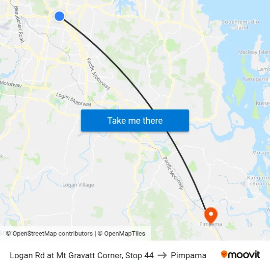 Logan Rd at Mt Gravatt Corner, Stop 44 to Pimpama map