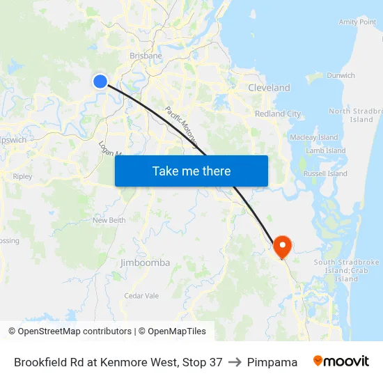 Brookfield Rd at Kenmore West, Stop 37 to Pimpama map
