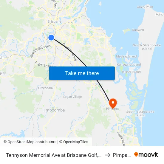 Tennyson Memorial Ave at Brisbane Golf, Stop 36 to Pimpama map