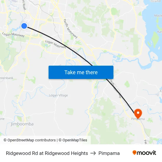 Ridgewood Rd at Ridgewood Heights to Pimpama map