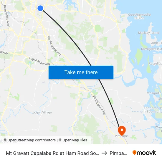 Mt Gravatt Capalaba Rd at Ham Road South to Pimpama map