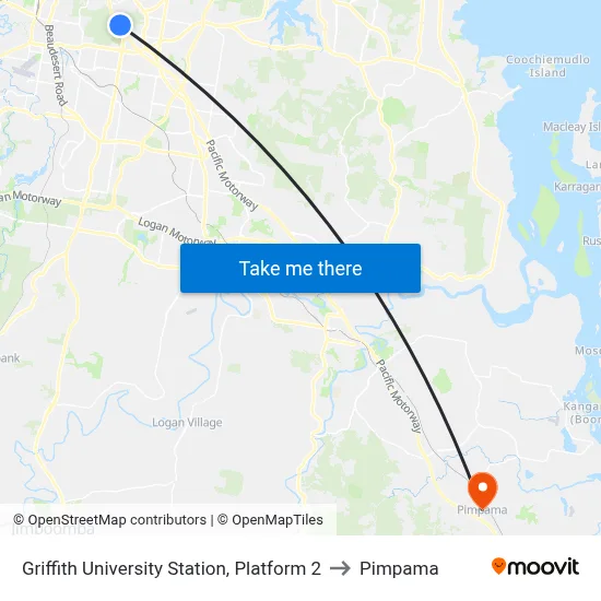 Griffith University Station, Platform 2 to Pimpama map