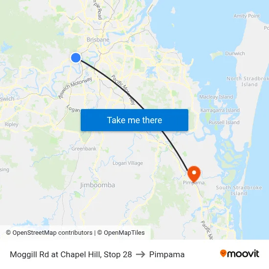 Moggill Rd at Chapel Hill, Stop 28 to Pimpama map