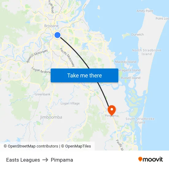 Easts Leagues to Pimpama map