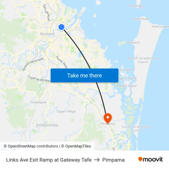 Links Ave Exit Ramp at Gateway Tafe to Pimpama map