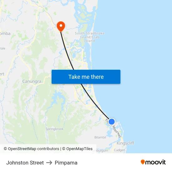 Johnston Street to Pimpama map