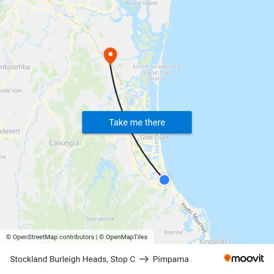 Stockland Burleigh Heads, Stop C to Pimpama map