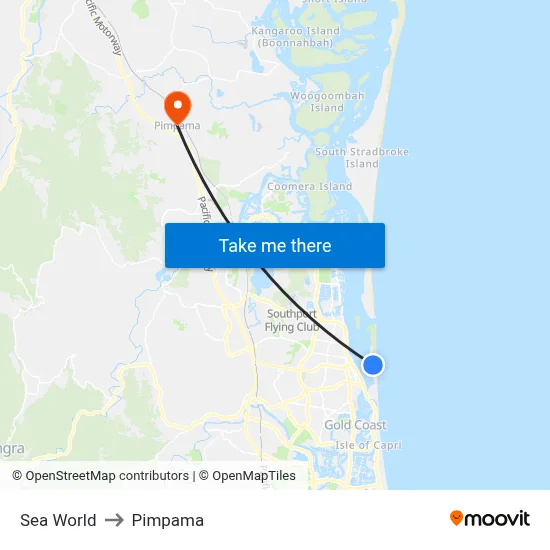 Sea World to Pimpama map