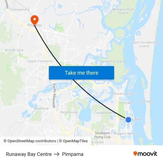 Runaway Bay Centre to Pimpama map