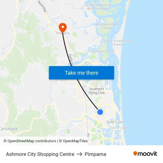 Ashmore City Shopping Centre to Pimpama map